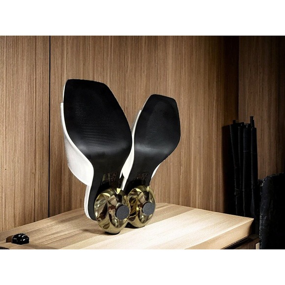 Ninety Union Jloo Open Toe slide With Circular Metallic Heel, White , 6 - Picture 5 of 7